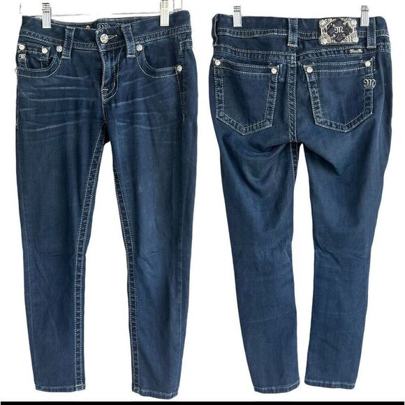 ￼Miss Me Signature Skinny Crop Women’s Size 27 Western Biker Ankle Jeans - Picture 1 of 12